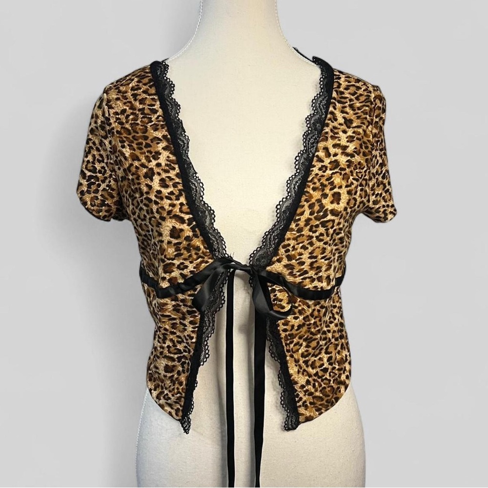 Shein Y2k Leopard Print Top Leopard Tie Front Top Large‎